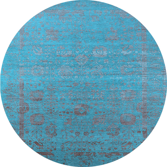 Round Machine Washable Oriental Light Blue Industrial Rug, wshurb2586lblu