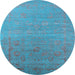 Round Machine Washable Oriental Light Blue Industrial Rug, wshurb2586lblu