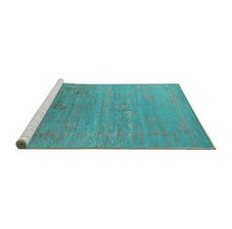 Sideview of Machine Washable Oriental Turquoise Industrial Area Rugs, wshurb2586turq