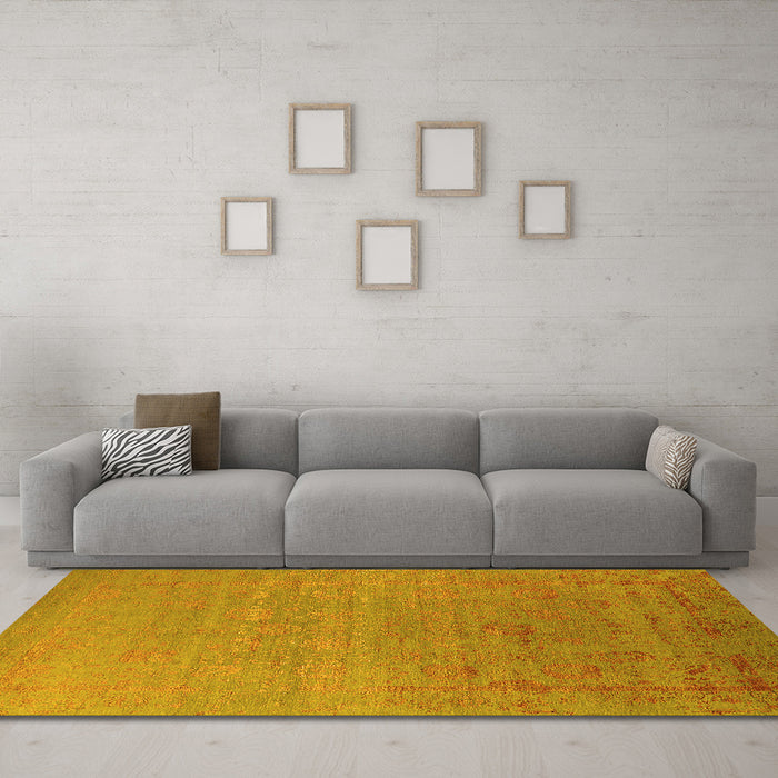 Machine Washable Oriental Yellow Industrial Rug in a Living Room, wshurb2586yw