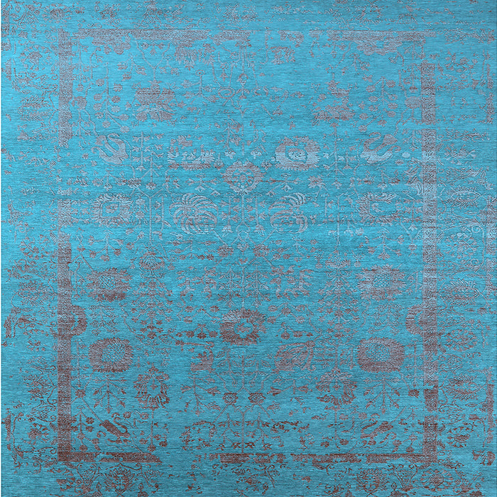 Square Machine Washable Oriental Light Blue Industrial Rug, wshurb2586lblu
