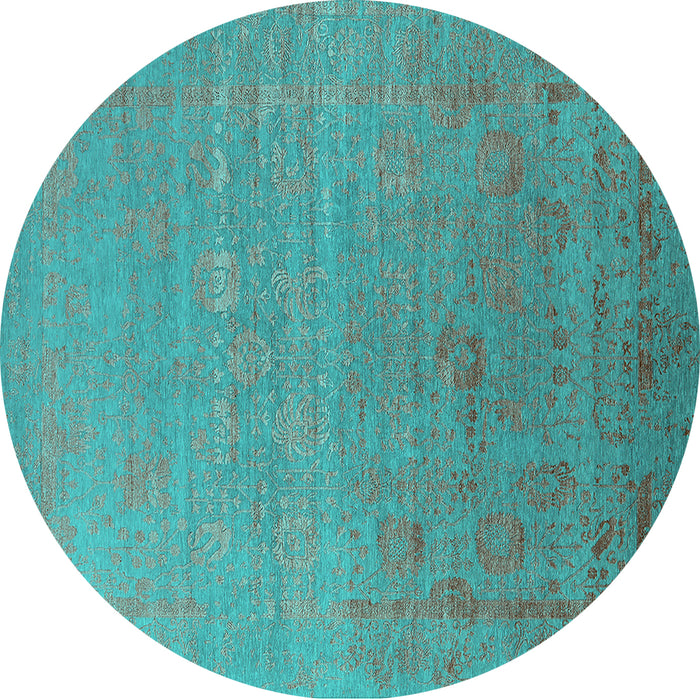Round Oriental Turquoise Industrial Rug, urb2586turq