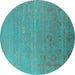 Round Oriental Turquoise Industrial Rug, urb2586turq