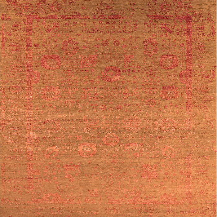 Square Machine Washable Oriental Orange Industrial Area Rugs, wshurb2586org