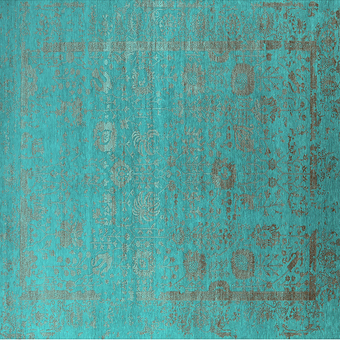 Square Machine Washable Oriental Turquoise Industrial Area Rugs, wshurb2586turq