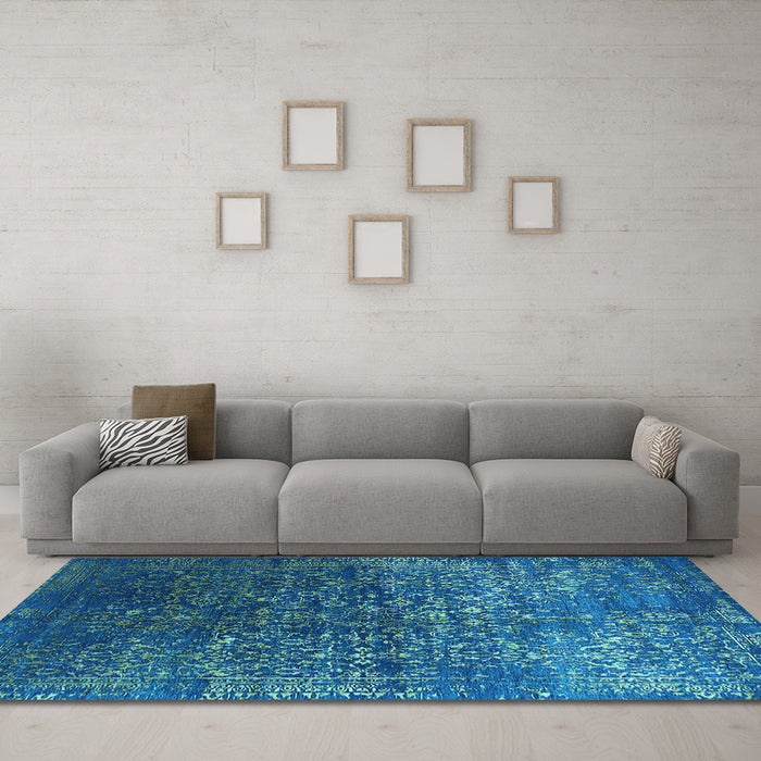 Machine Washable Oriental Light Blue Industrial Rug in a Living Room, wshurb2587lblu