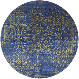 Round Machine Washable Industrial Modern Denim Dark Blue Rug, wshurb2587