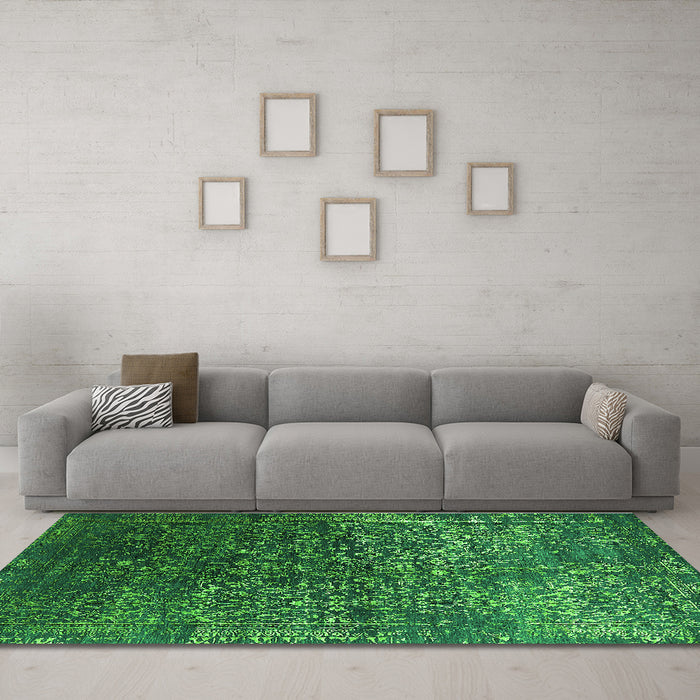 Machine Washable Oriental Green Industrial Area Rugs in a Living Room,, wshurb2587grn
