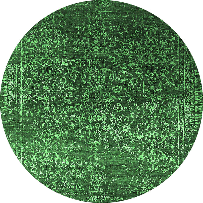 Round Oriental Emerald Green Industrial Rug, urb2587emgrn