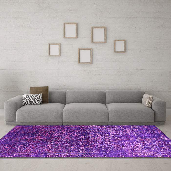 Machine Washable Oriental Pink Industrial Rug in a Living Room, wshurb2587pnk