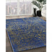 Mid-Century Modern Denim Dark Blue Oriental Rug in Family Room, urb2587