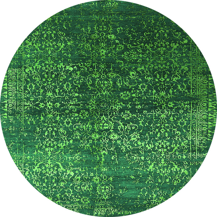 Round Machine Washable Oriental Green Industrial Area Rugs, wshurb2587grn