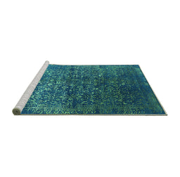 Sideview of Machine Washable Oriental Turquoise Industrial Area Rugs, wshurb2587turq