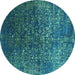 Round Oriental Turquoise Industrial Rug, urb2587turq