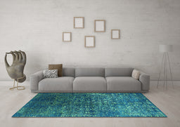Machine Washable Oriental Turquoise Industrial Area Rugs in a Living Room,, wshurb2587turq