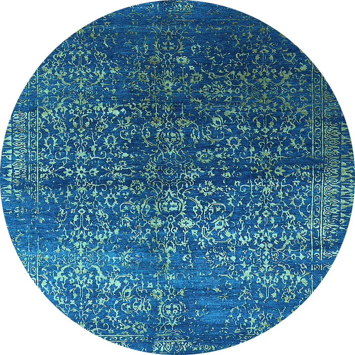 Round Machine Washable Oriental Light Blue Industrial Rug, wshurb2587lblu