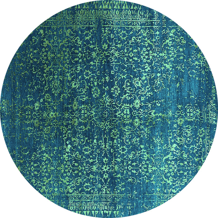 Round Machine Washable Oriental Turquoise Industrial Area Rugs, wshurb2587turq