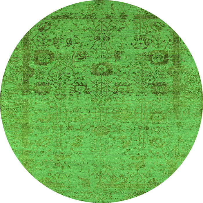 Round Machine Washable Oriental Green Industrial Area Rugs, wshurb2588grn