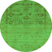 Round Machine Washable Oriental Green Industrial Area Rugs, wshurb2588grn