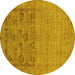 Round Machine Washable Oriental Yellow Industrial Rug, wshurb2588yw