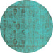 Round Machine Washable Oriental Turquoise Industrial Area Rugs, wshurb2588turq