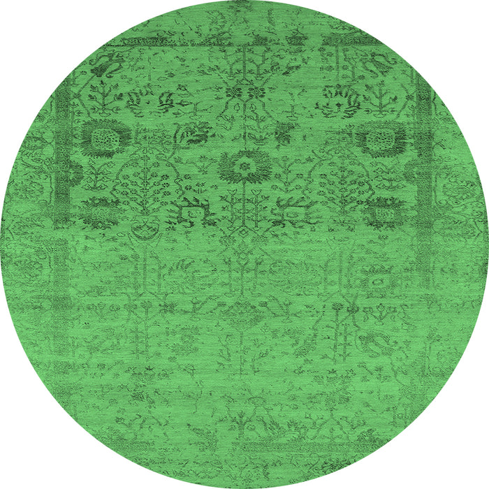 Round Oriental Emerald Green Industrial Rug, urb2588emgrn