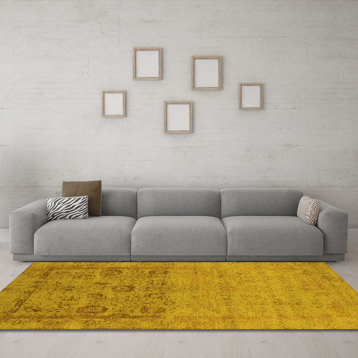 Machine Washable Oriental Yellow Industrial Rug in a Living Room, wshurb2588yw