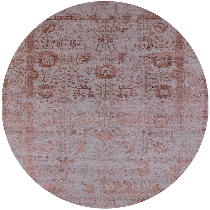 Round Mid-Century Modern Dark Almond Brown Oriental Rug, urb2588
