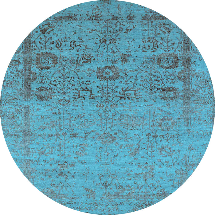 Round Machine Washable Oriental Light Blue Industrial Rug, wshurb2588lblu