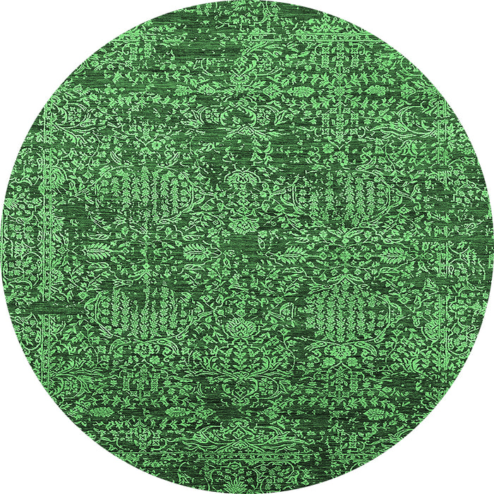 Round Oriental Emerald Green Industrial Rug, urb2589emgrn