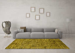 Machine Washable Oriental Yellow Industrial Rug in a Living Room, wshurb2589yw