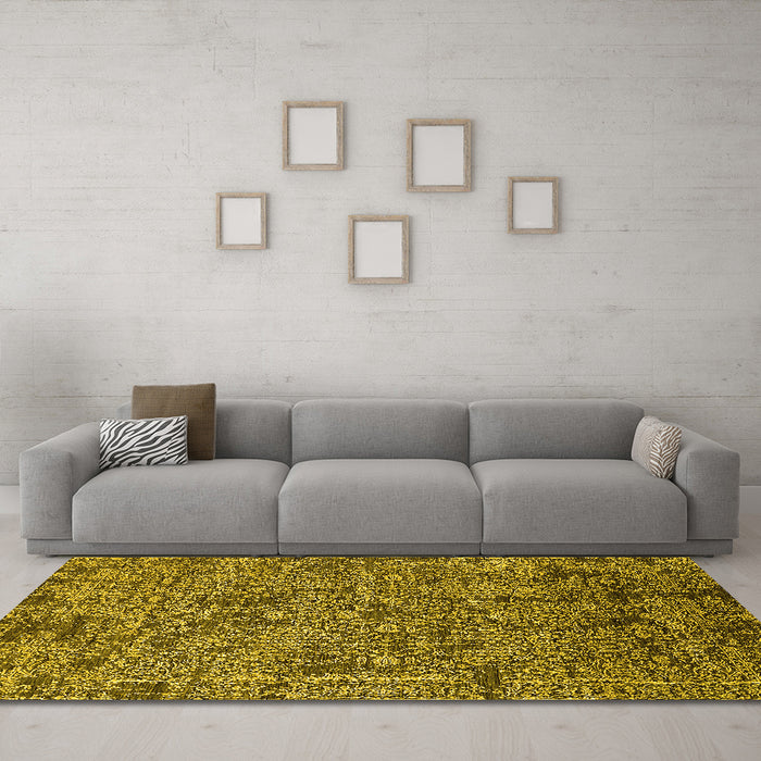 Machine Washable Oriental Yellow Industrial Rug in a Living Room, wshurb2589yw
