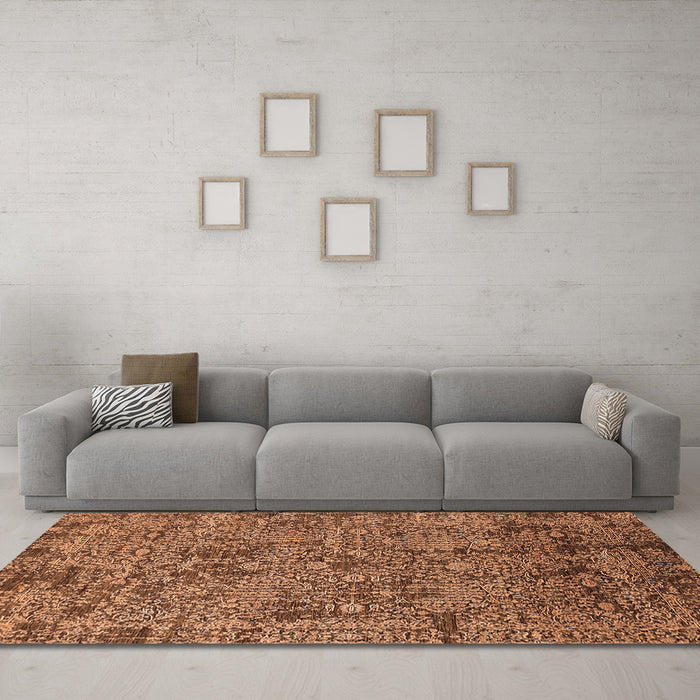 Machine Washable Oriental Orange Industrial Area Rugs in a Living Room, wshurb2589org