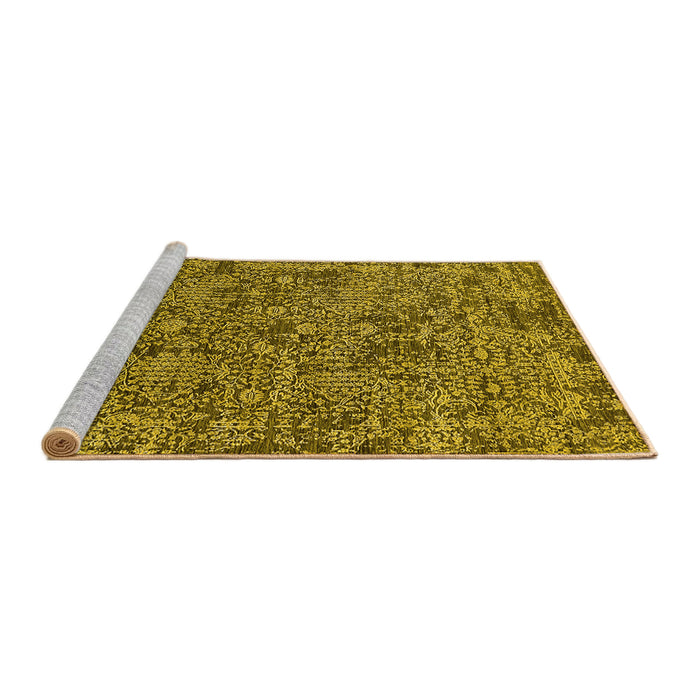 Sideview of Machine Washable Oriental Yellow Industrial Rug, wshurb2589yw