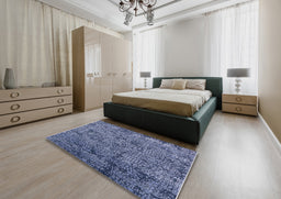 Mid-Century Modern Blue Oriental Rug in a Bedroom, urb2589