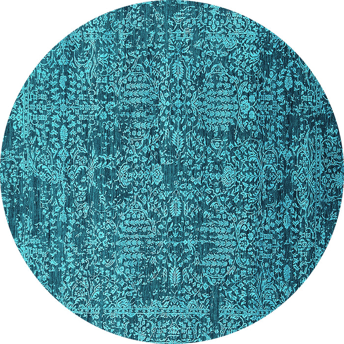 Round Machine Washable Oriental Turquoise Industrial Area Rugs, wshurb2589turq
