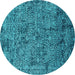 Round Oriental Turquoise Industrial Rug, urb2589turq