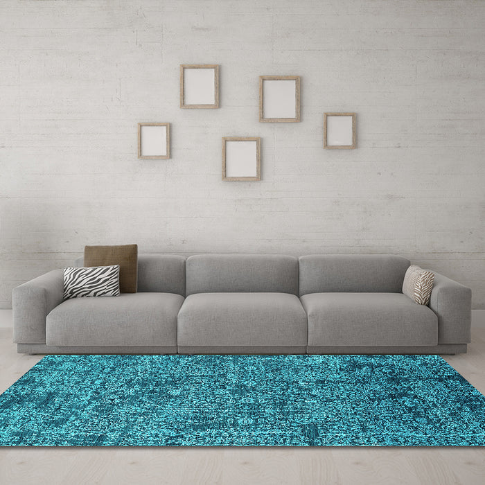Machine Washable Oriental Turquoise Industrial Area Rugs in a Living Room,, wshurb2589turq