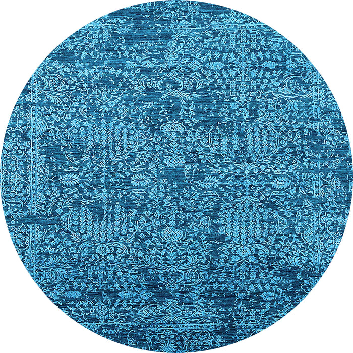Round Machine Washable Oriental Light Blue Industrial Rug, wshurb2589lblu