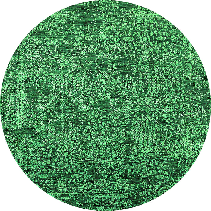 Round Machine Washable Oriental Green Industrial Area Rugs, wshurb2589grn