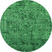 Round Machine Washable Oriental Green Industrial Area Rugs, wshurb2589grn