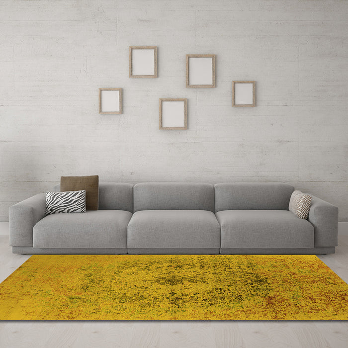 Machine Washable Oriental Yellow Industrial Rug in a Living Room, wshurb2590yw
