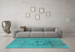 Machine Washable Oriental Turquoise Industrial Area Rugs in a Living Room,, wshurb2590turq