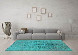 Machine Washable Oriental Turquoise Industrial Area Rugs in a Living Room,, wshurb2590turq