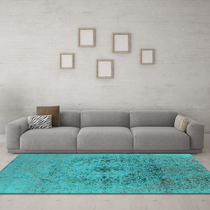 Machine Washable Oriental Turquoise Industrial Area Rugs in a Living Room,, wshurb2590turq