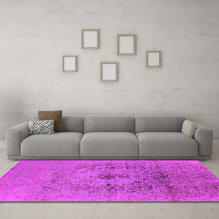 Machine Washable Oriental Pink Industrial Rug in a Living Room, wshurb2590pnk