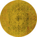 Round Machine Washable Oriental Yellow Industrial Rug, wshurb2590yw