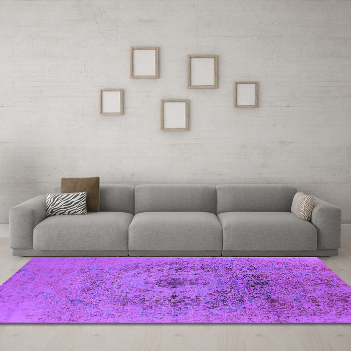 Machine Washable Oriental Purple Industrial Area Rugs in a Living Room, wshurb2590pur