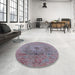 Round Mid-Century Modern Mauve Taupe Purple Oriental Rug in a Office, urb2590