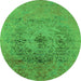 Round Machine Washable Oriental Green Industrial Area Rugs, wshurb2590grn